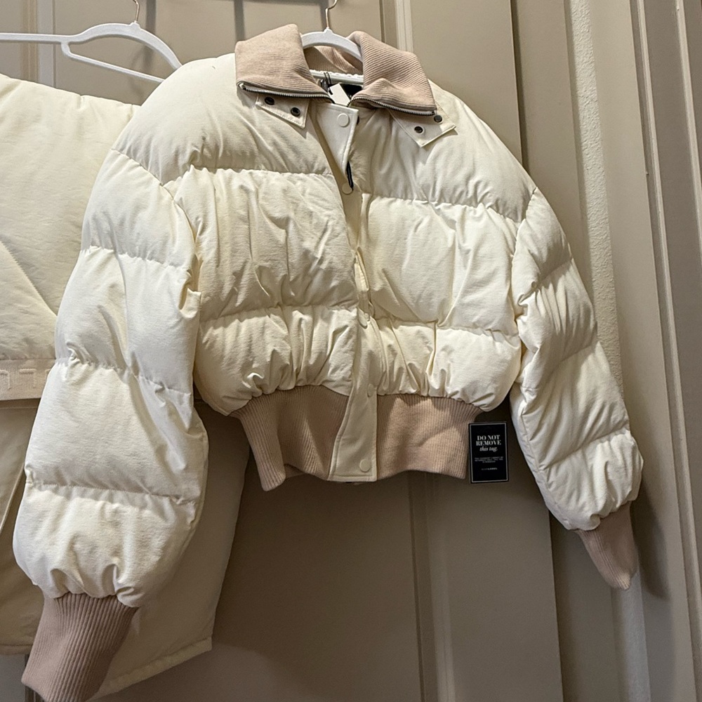 JLUXLABEL Cream Ski Puffer Jacket High Collar Insulated